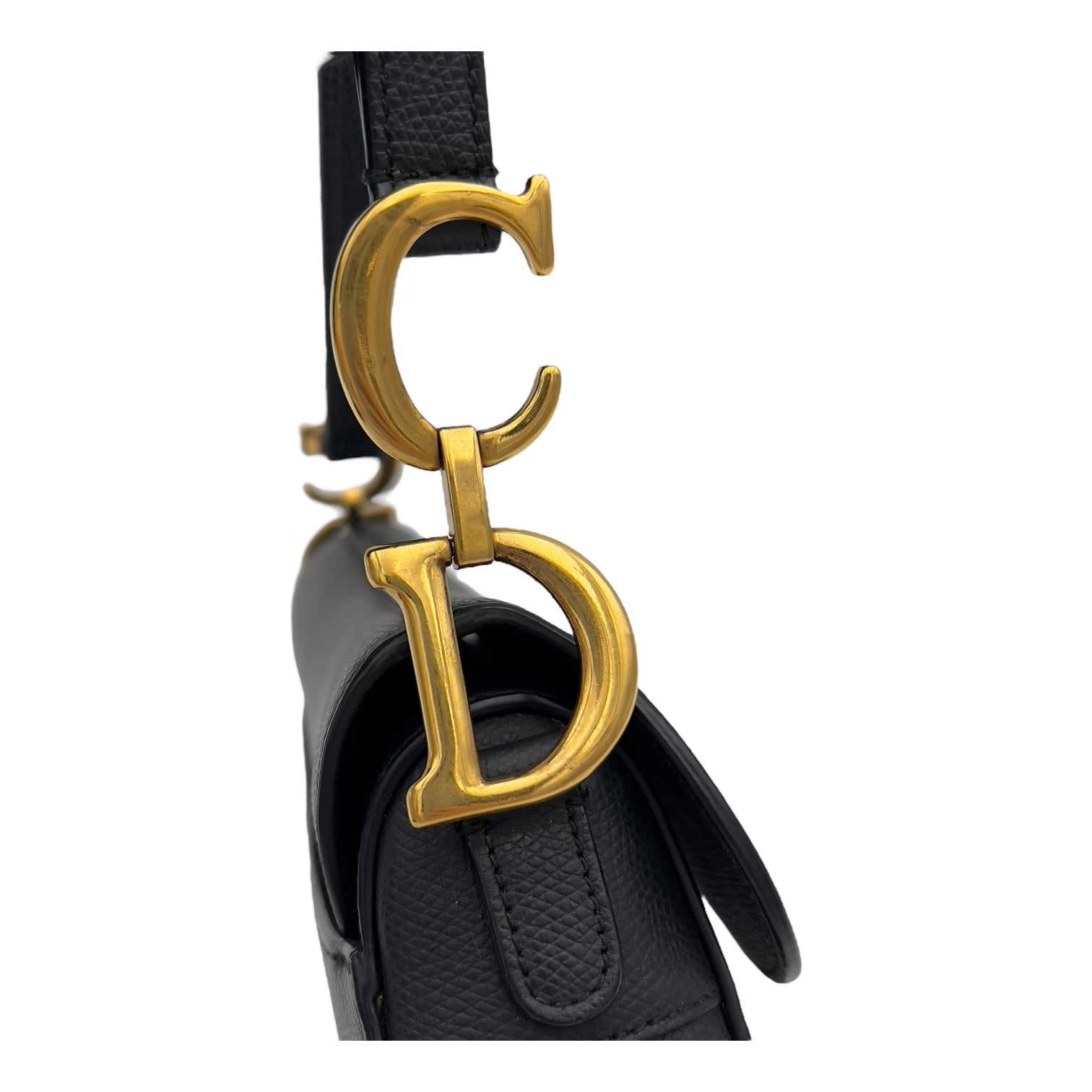 Saddle with Strap Mini Black Crossbody Bag in Calfskin, Brushed Gold hardware - Image 7