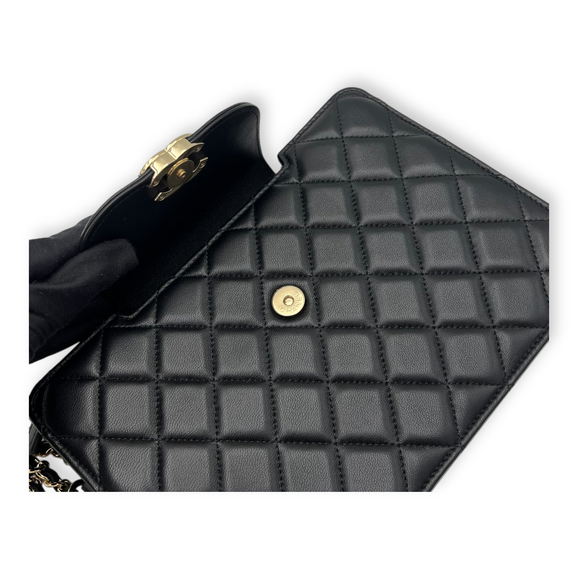 CC Clutch Black in Lambskin, Gold hardware - Image 9