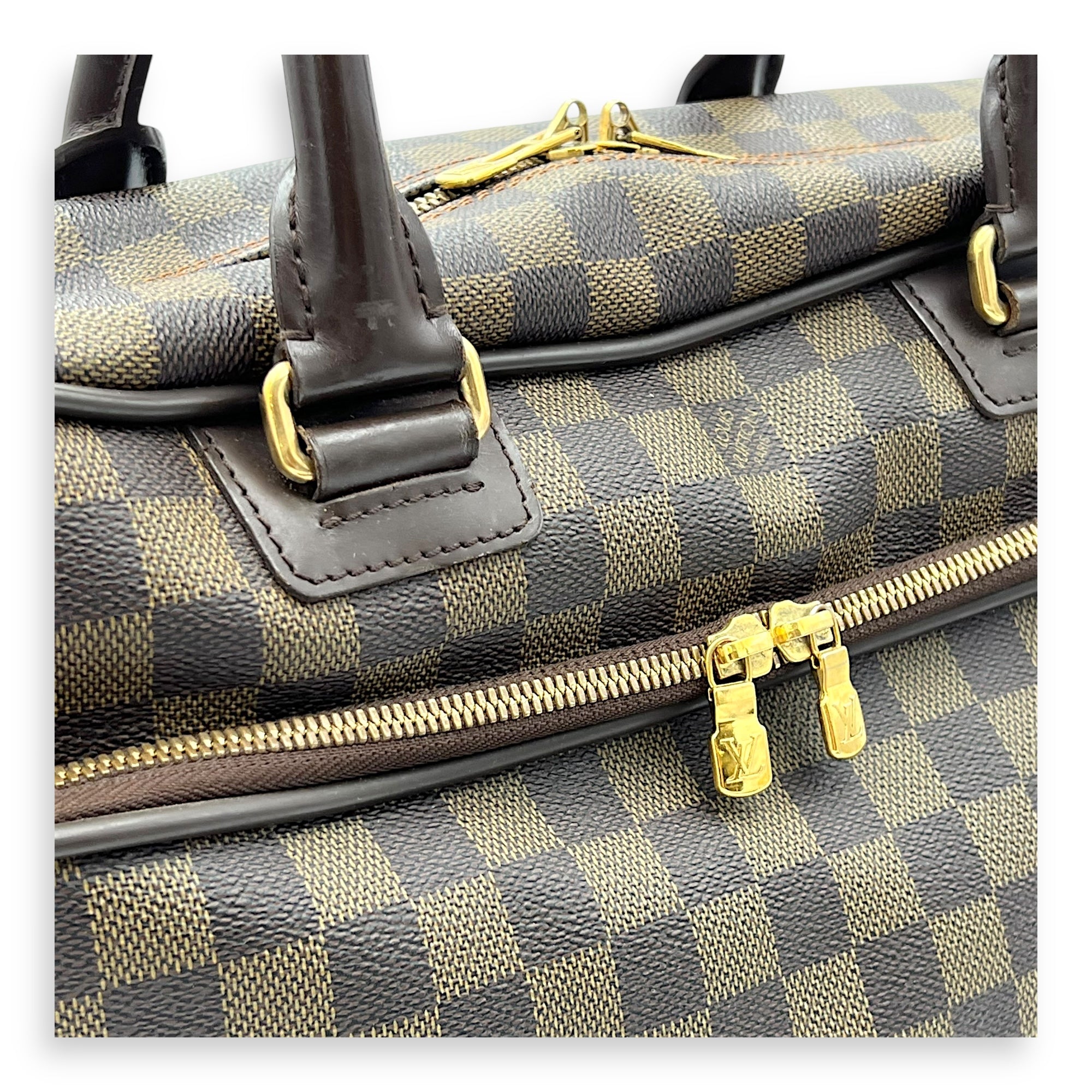ICare Damier Ebene Top Handle Bag in Coated Canvas, Gold hardware - Image 9