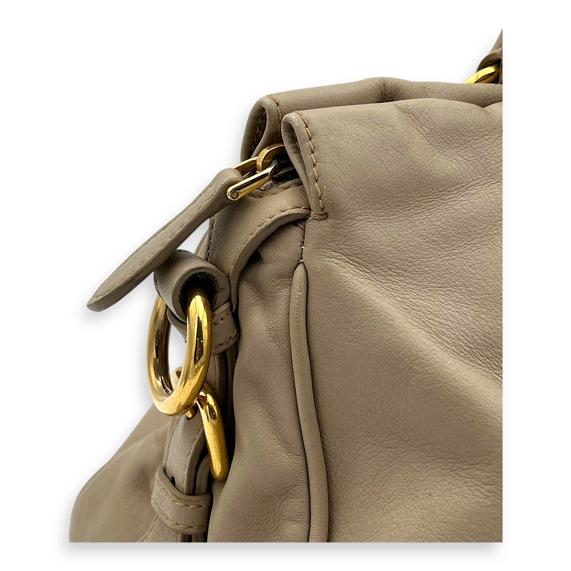 Logo Top Handle Bag Beige in Calfskin, Gold hardware - Image 9