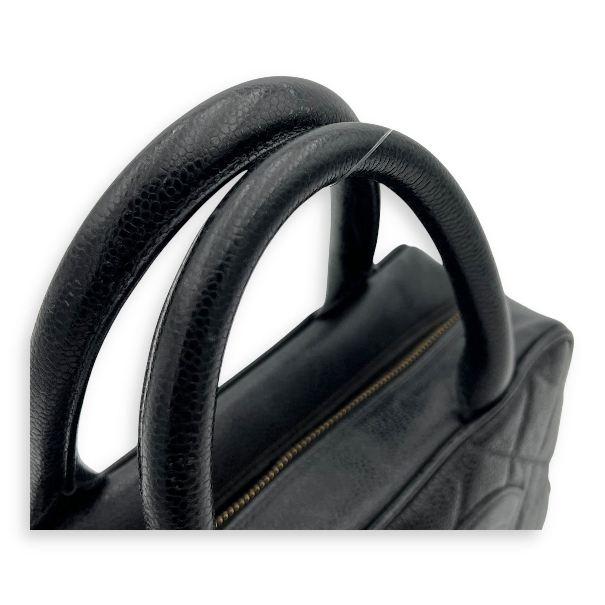 Vintage Top Handle Bag Black in Caviar Leather, Gold hardware - Image 9