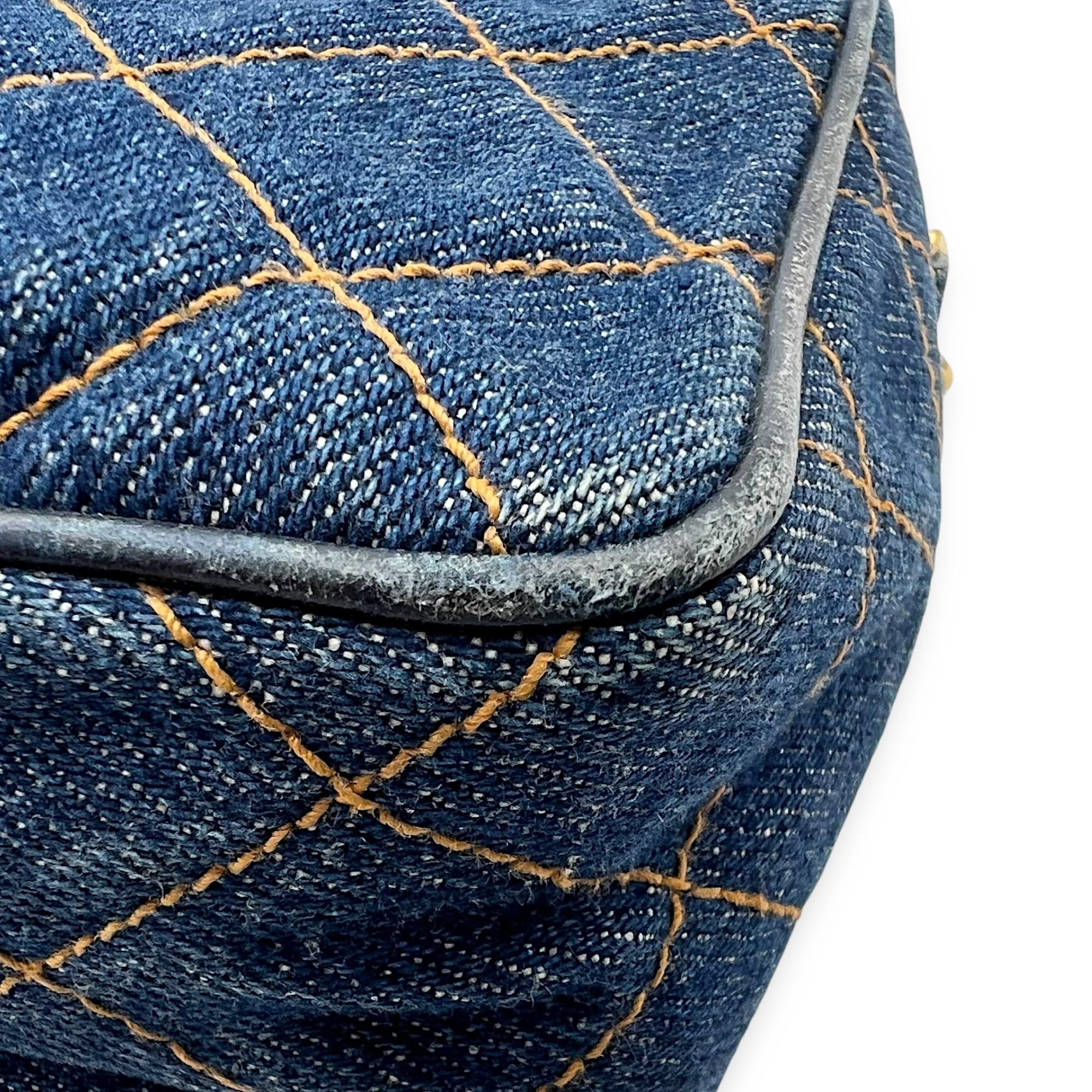 Denim CC Quilted Turnlock Crossbody Bag Blue in Denim, Gold hardware - Image 9