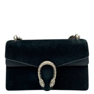 Dionysus Shoulder Bag Small Black in Suede Leather, Silver hardware