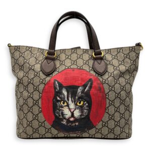 GG Supreme Mystic Cat Grey Duffle Bag in Coated Canvas, Gold hardware