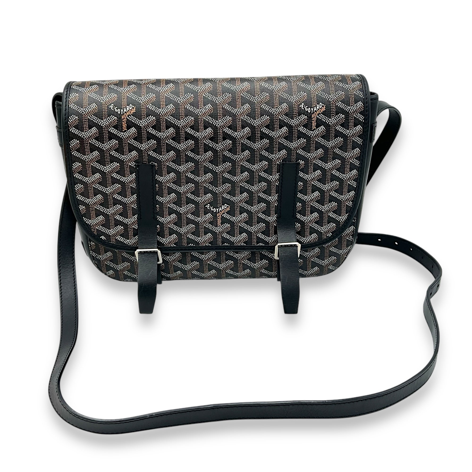 Belvedere Messenger MM Black in Coated Canvas, Silver hardware - Image 13