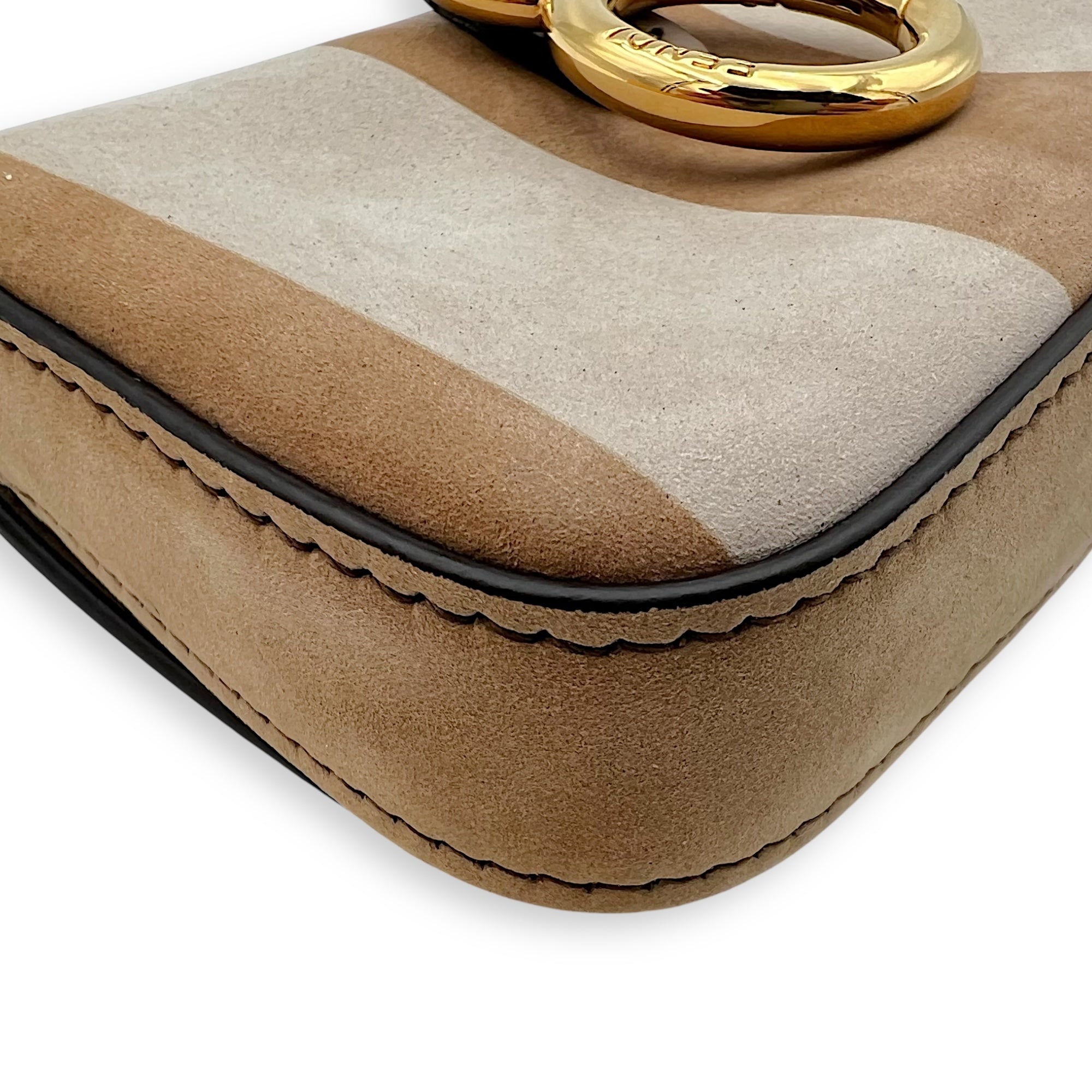 Baguette Nano Brown Crossbody Bag in Suede Leather, Gold hardware - Image 11