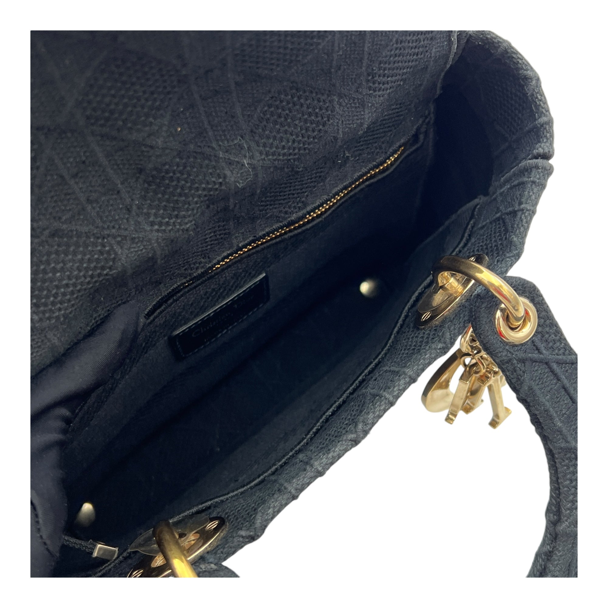 Lady D-Lite Medium Black Top Handle Bag in Canvas, Gold hardware - Image 12
