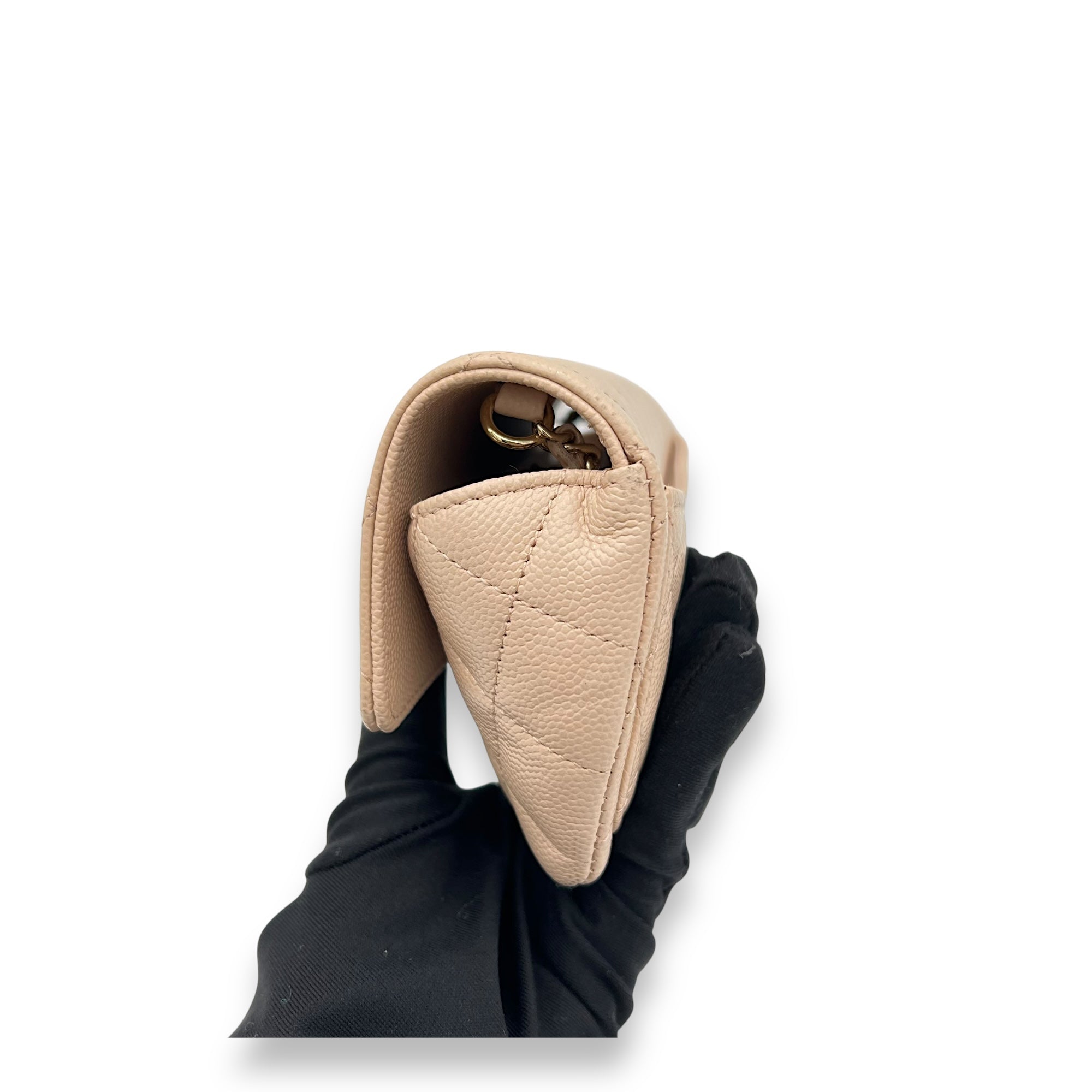 Sunglasses Case Crossbody Bag Beige in Caviar Leather, Light Gold hardware - Image 5