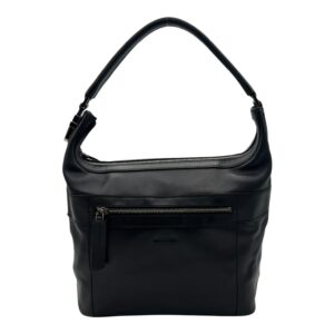 Hobo Black Top Handle Bag in Calfskin, Silver hardware