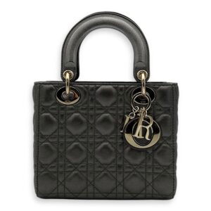 Lady Dior Small Grey Top Handle Bag in Calfskin, Gold hardware