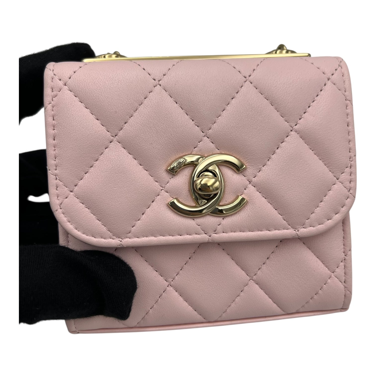 Trendy CC Wallet On Chain Pink in Lambskin, Gold hardware - Image 8