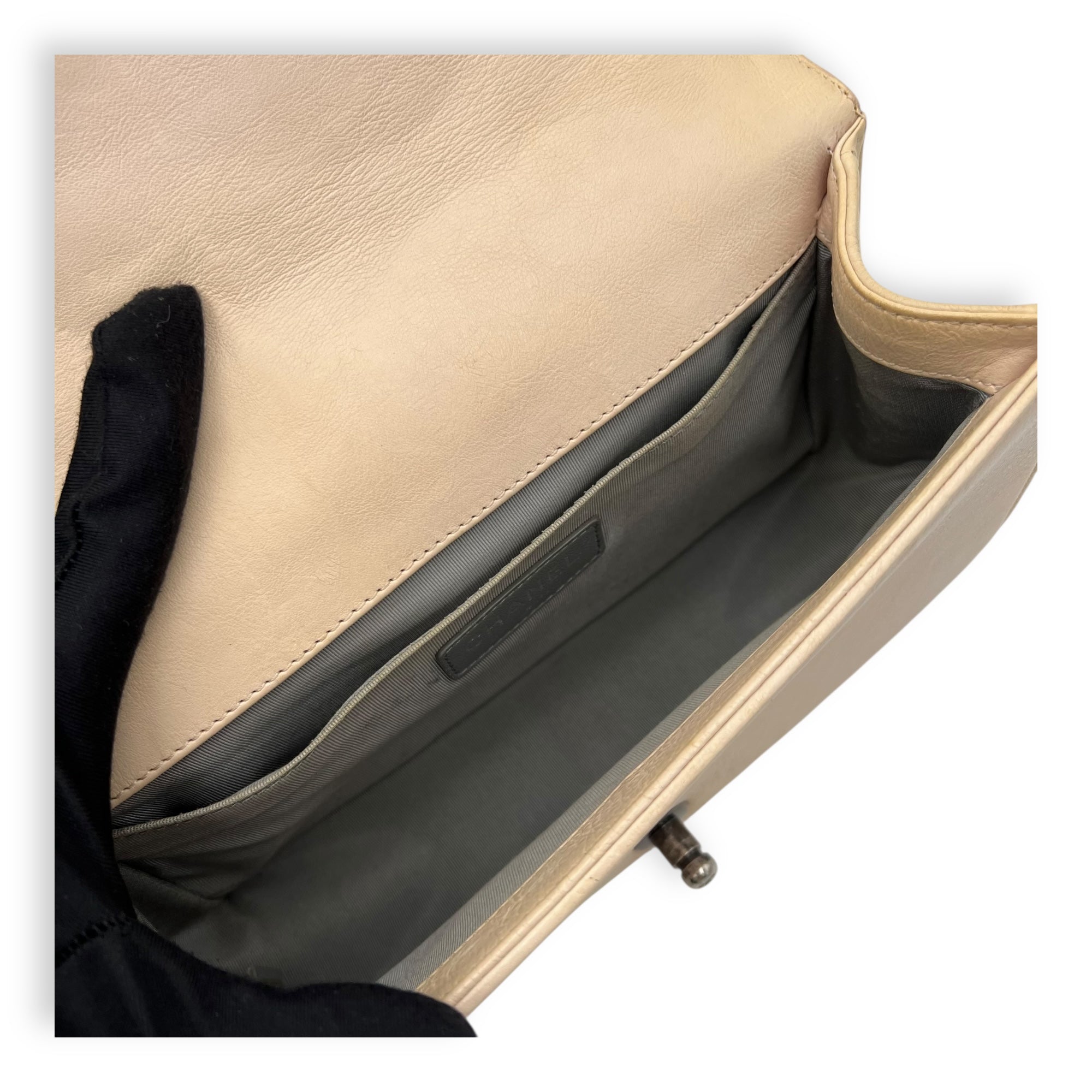 Boy Crossbody Bag Medium Beige in Calfskin, Silver hardware - Image 12