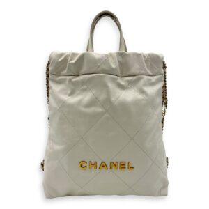 C22 Backpack White in Calfskin, Gold hardware