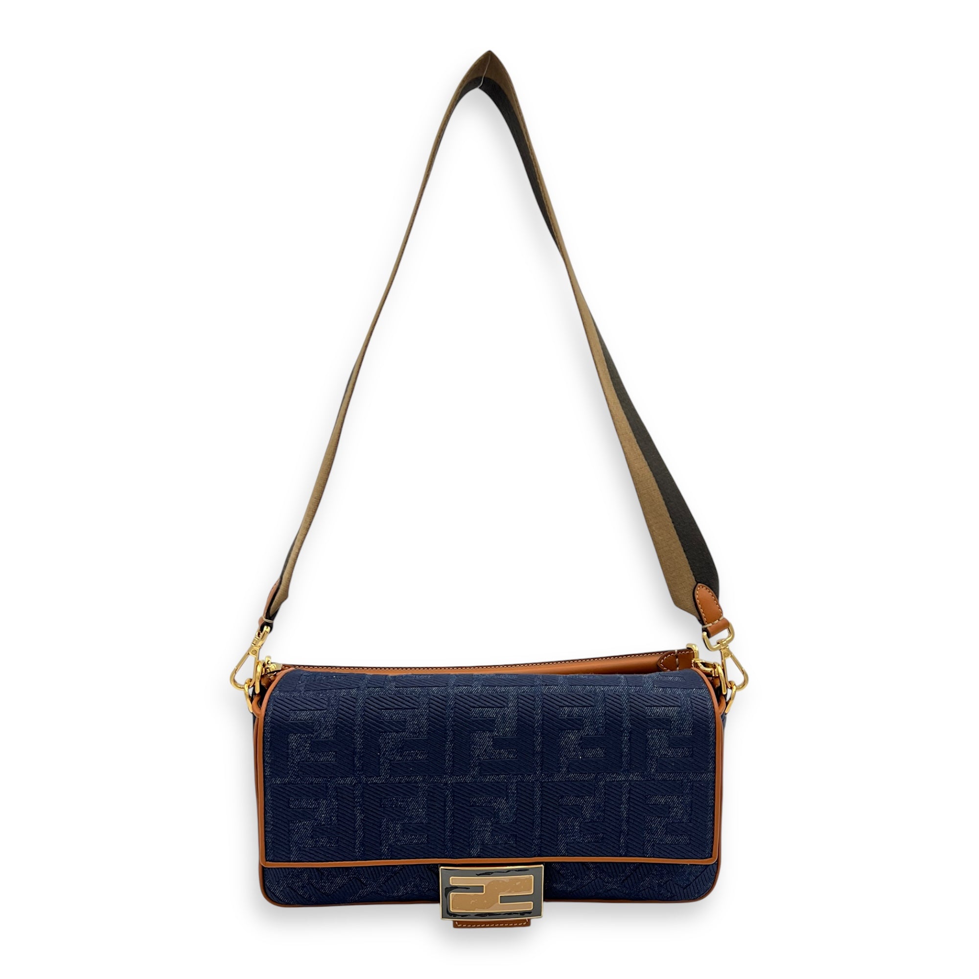Baguette Shoulder Bag Blue in Denim, Gold hardware - Image 12