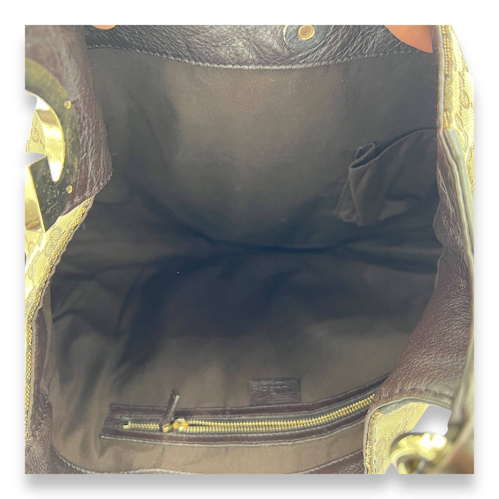 Shoulder Bag Brown in Jacquard, Light Gold hardware - Image 13