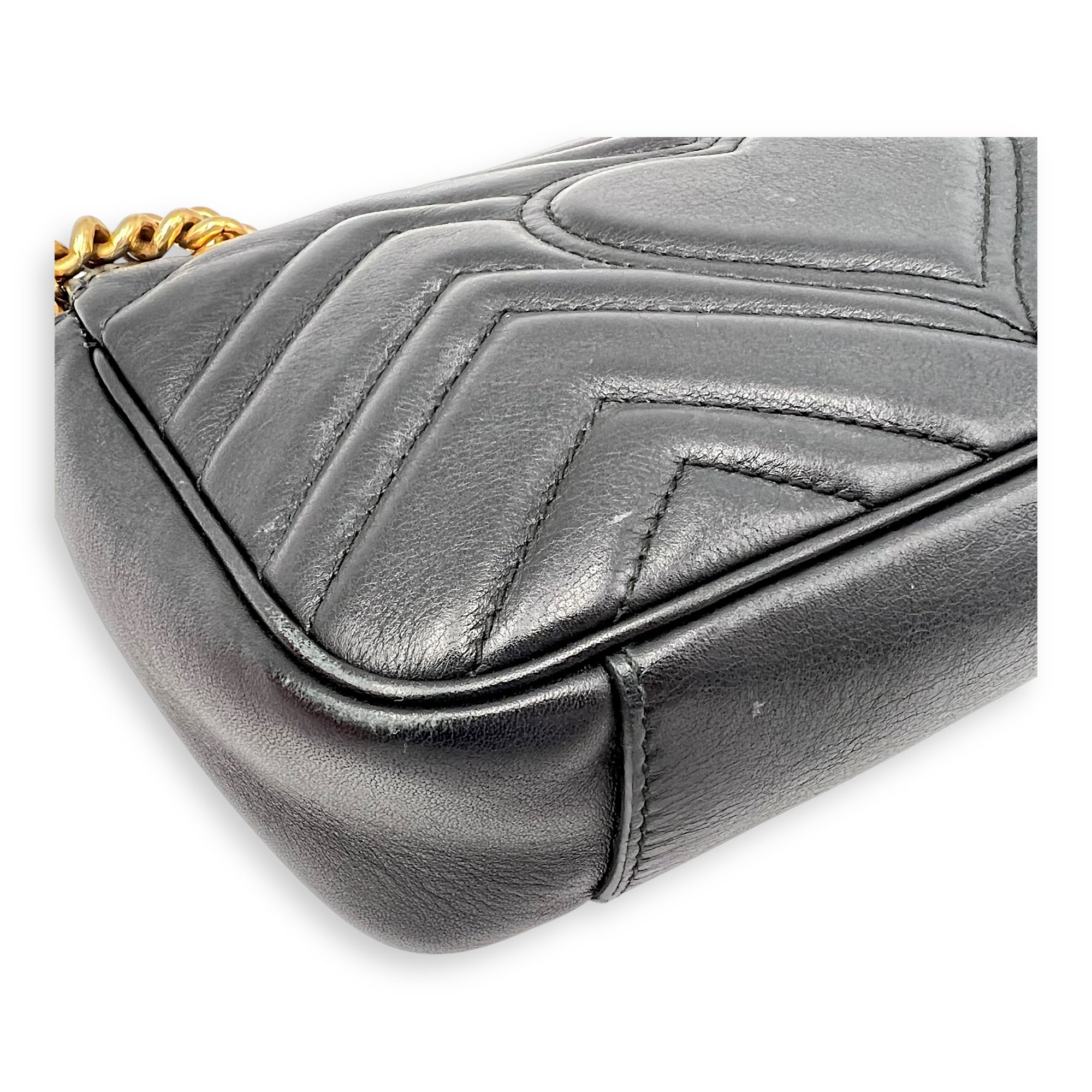 GG Marmont Mini Black Shoulder Bag in Calfskin, Gold hardware - Image 13