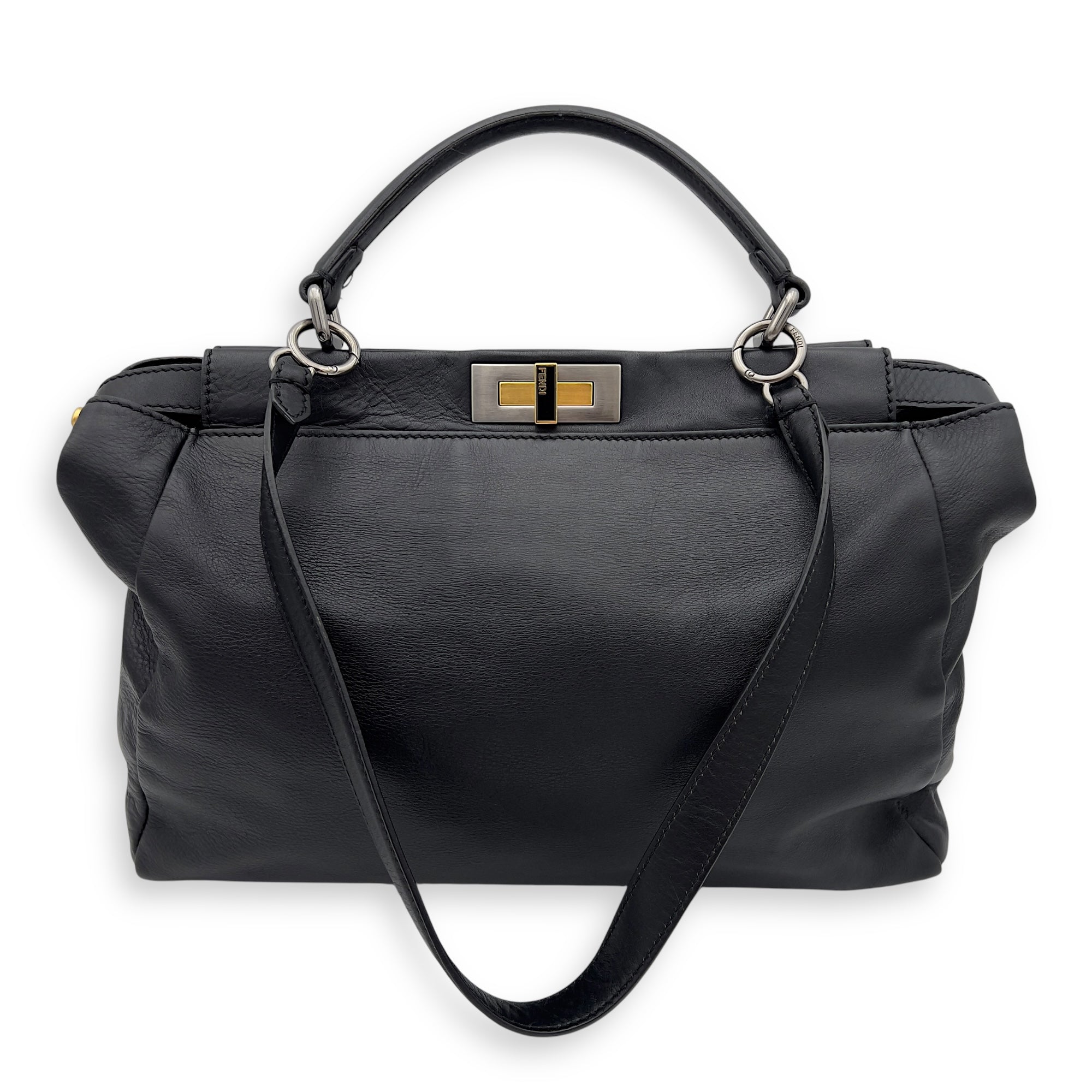 Peekaboo Top Handle Bag Black in Calfskin, Silver hardware - Image 9