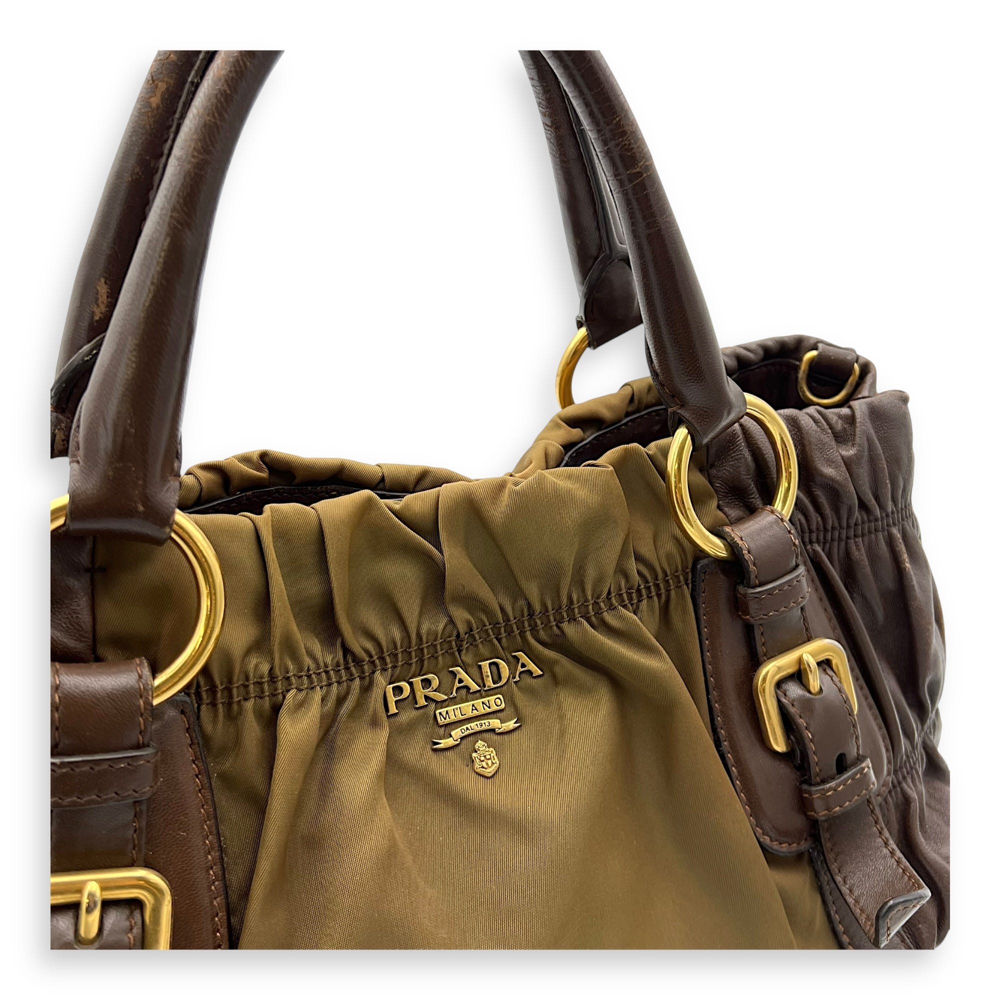 Vintage Top Handle Bag Green in Nylon, Gold hardware - Image 13