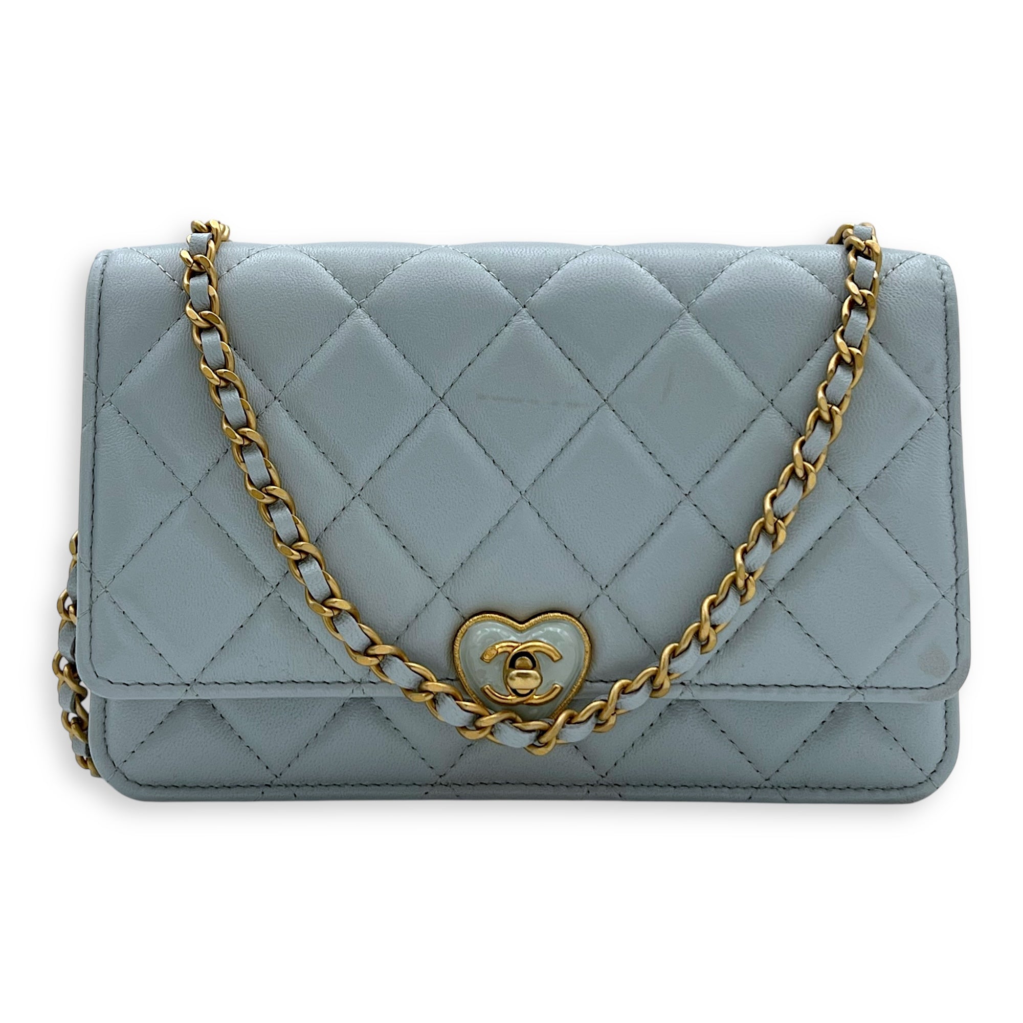 CC Wallet On Chain Blue in Lambskin, Gold hardware - Image 13