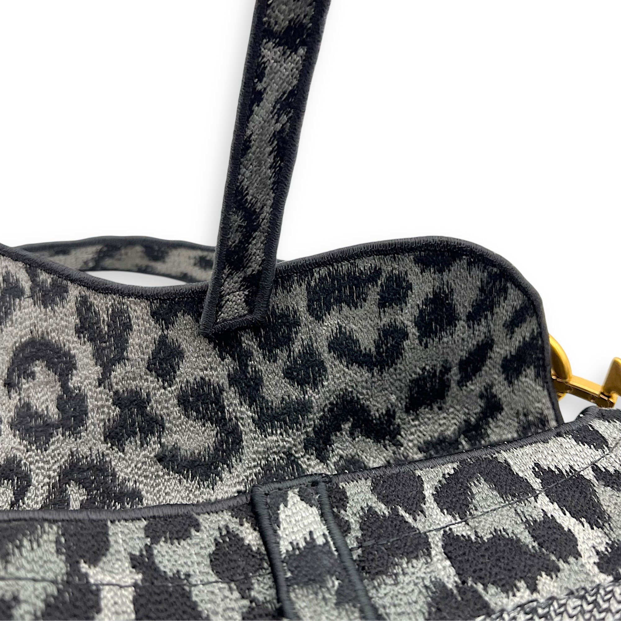 Saddle Grey Shoulder Bag in Jacquard, Gold hardware - Image 13