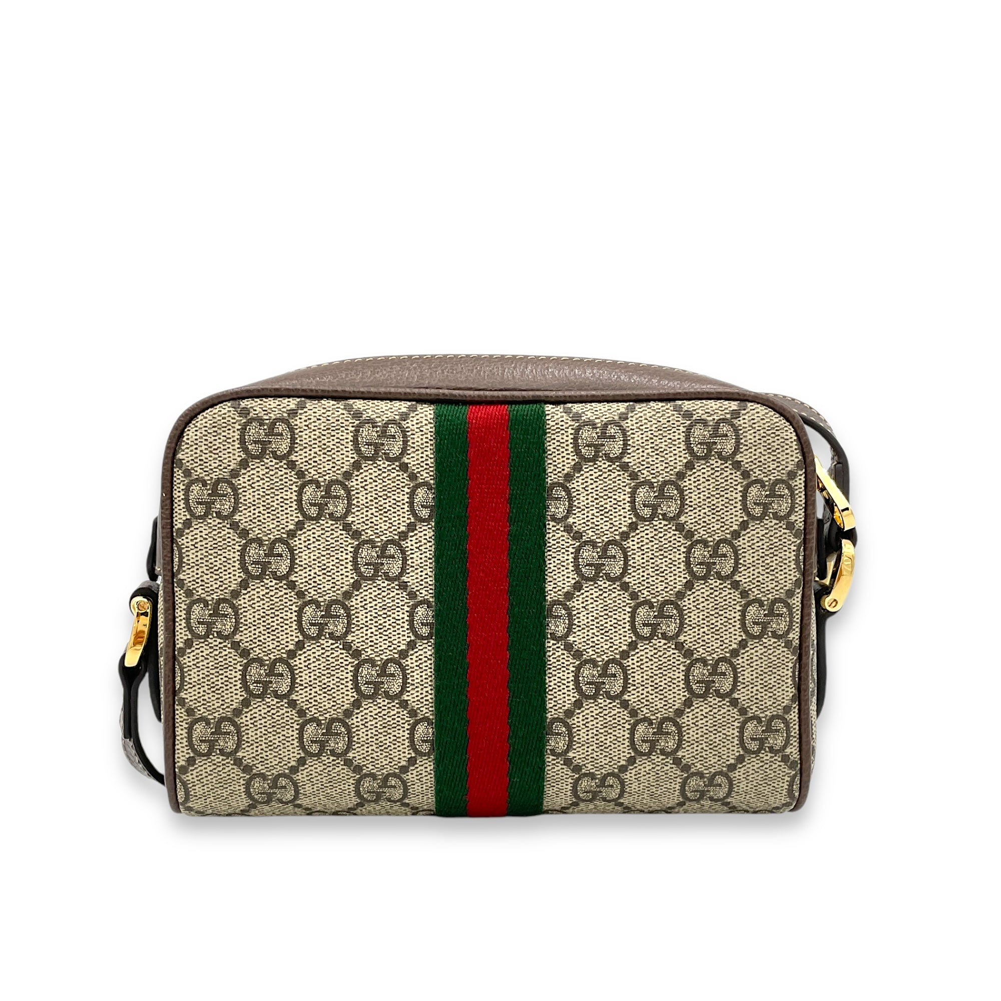 GG Supreme Web Ophidia Brown Crossbody Bag in Monogram Coated Canvas, Gold hardware - Image 3