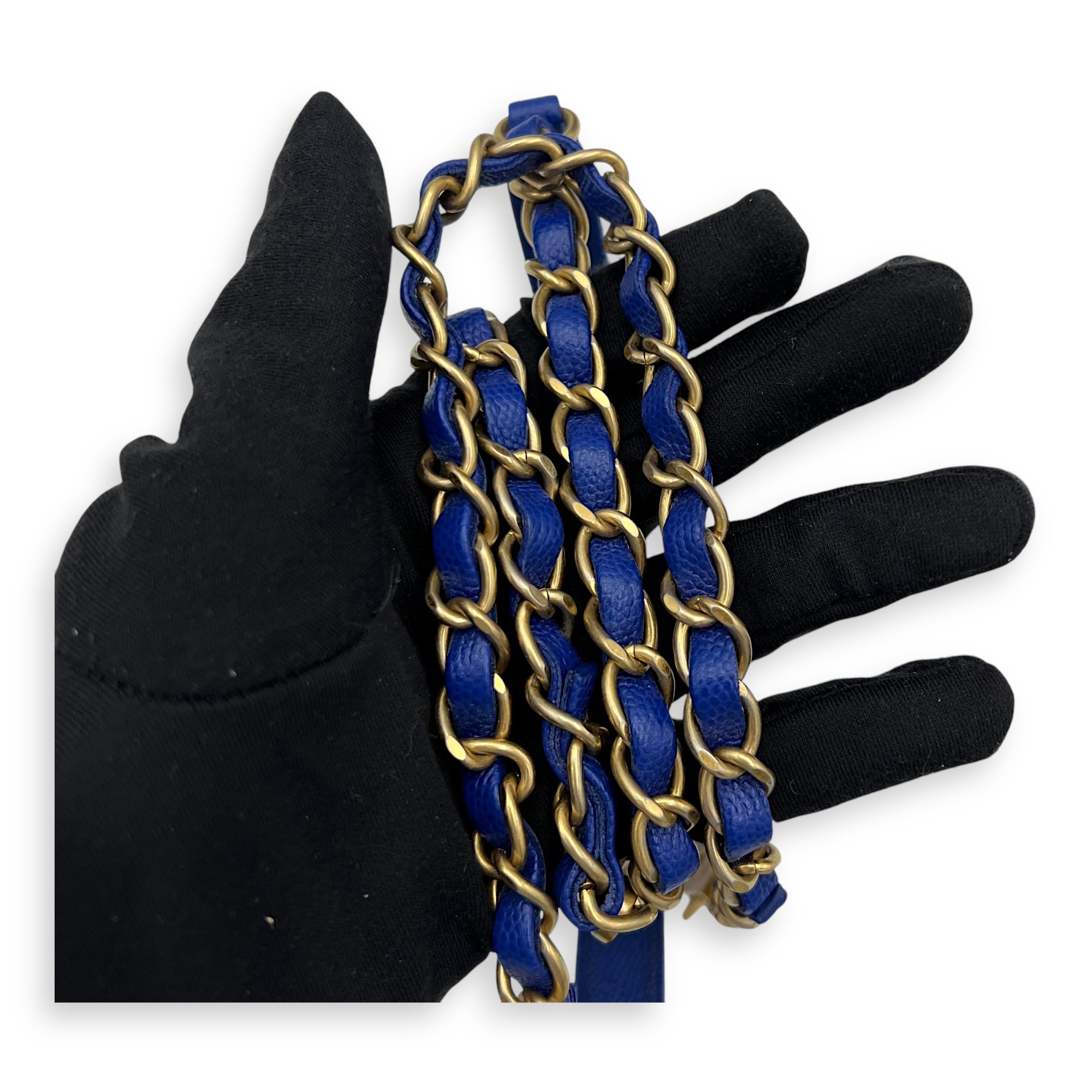 Coco Medium Blue Top Handle Bag in Caviar Leather, Gold hardware - Image 11