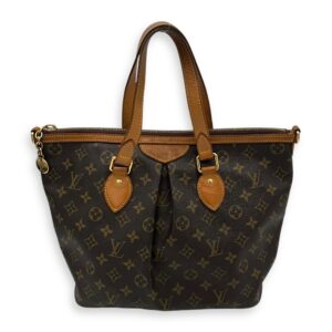 Palermo PM Brown Top Handle Bag in Monogram Coated Canvas, Gold hardware