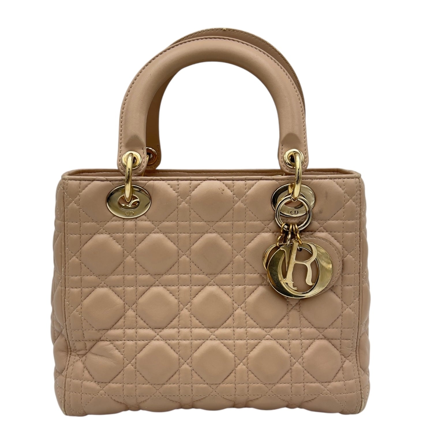 Lady Dior Top Handle Bag Beige in Lambskin, Gold hardware