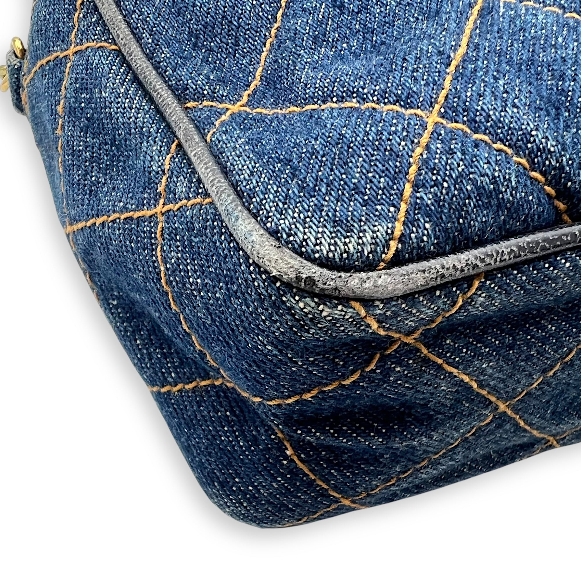 Denim CC Quilted Turnlock Crossbody Bag Blue in Denim, Gold hardware - Image 13