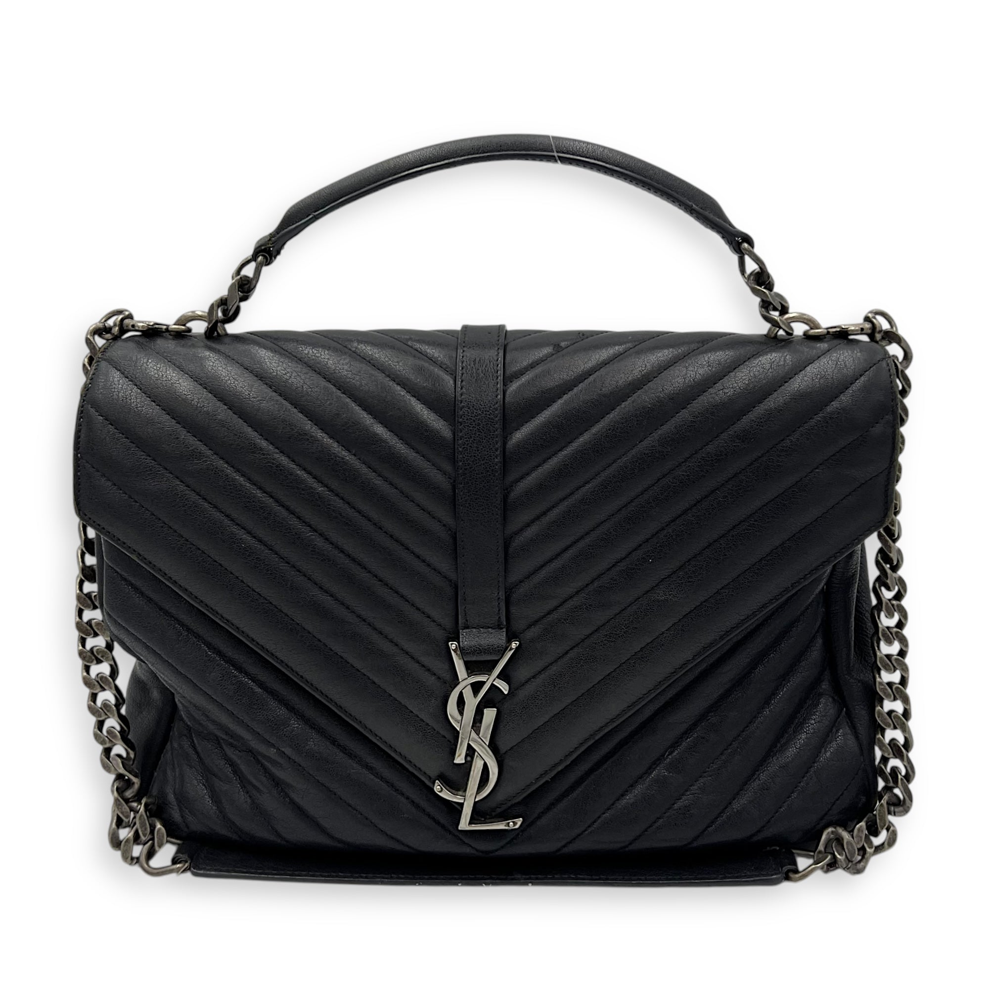 College Large Grey Shoulder Bag in Calfskin, Silver hardware - Image 14