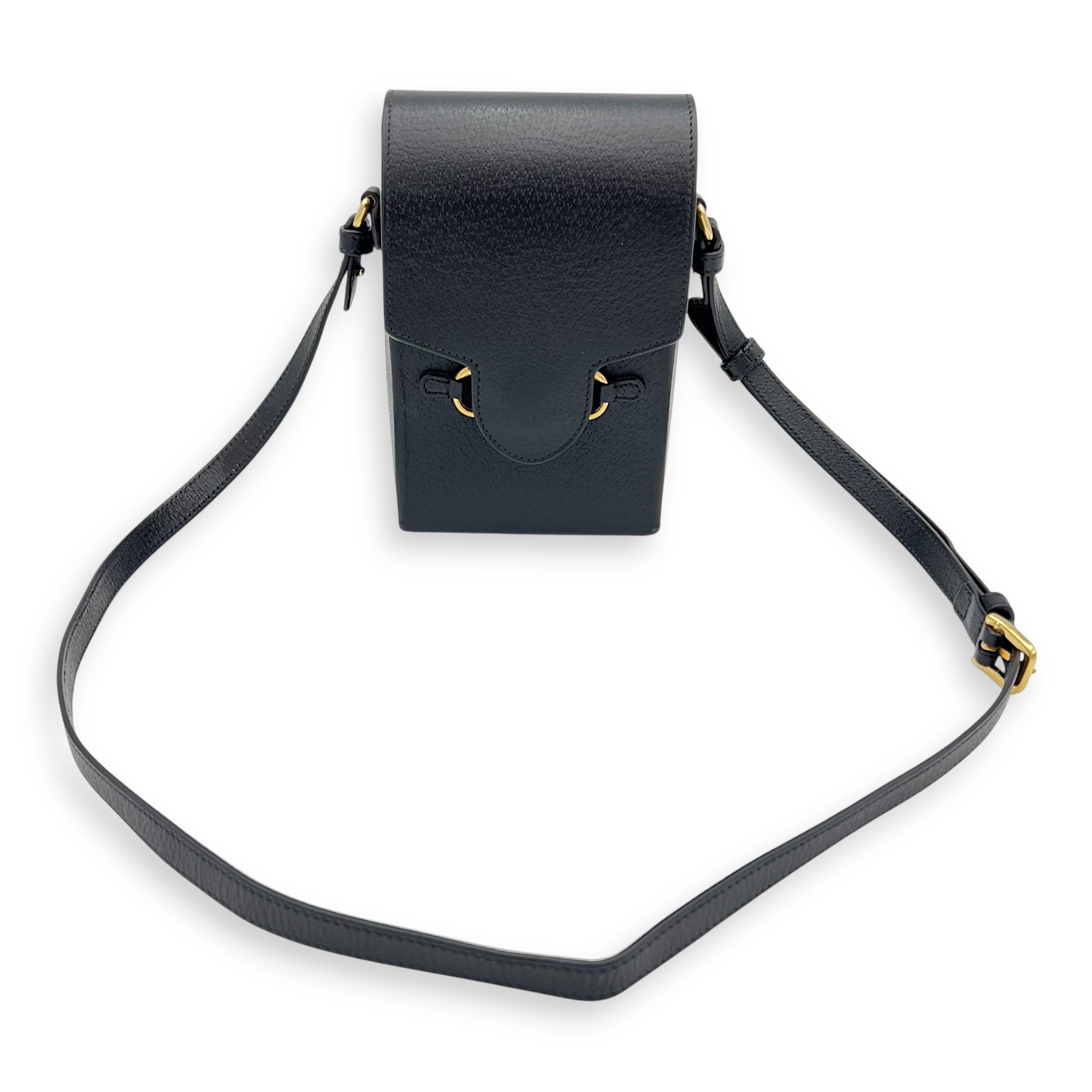 Horsebit 1955 Crossbody Bag Super Mini Black in Calfskin, Gold hardware - Image 14