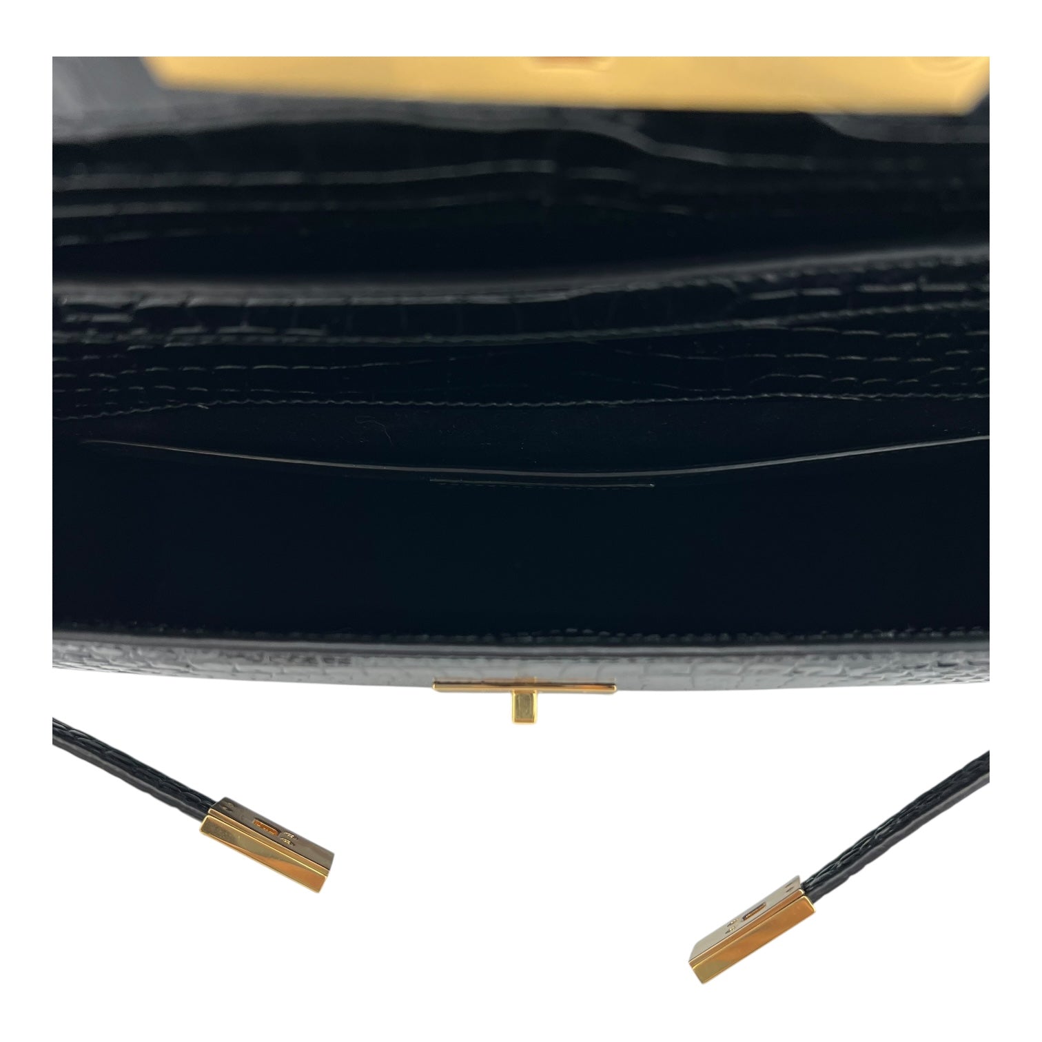 Manhattan Shoulder Bag Black in Crocodile Embossed Calfskin, Gold hardware - Image 7