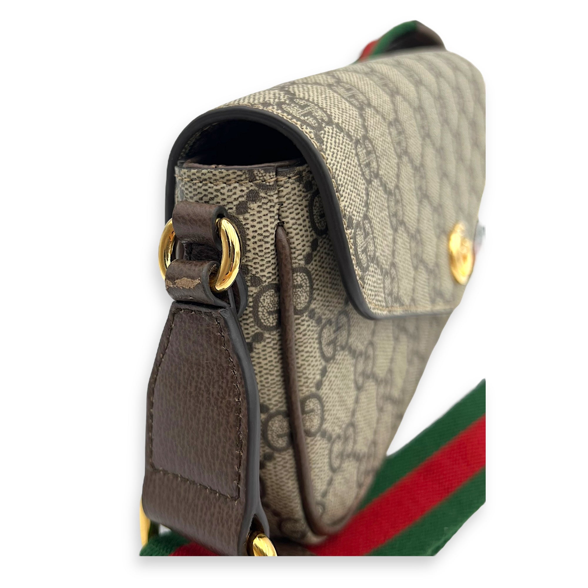 Ophidia Brown Crossbody Bag in Monogram Coated Canvas, Gold hardware - Image 9