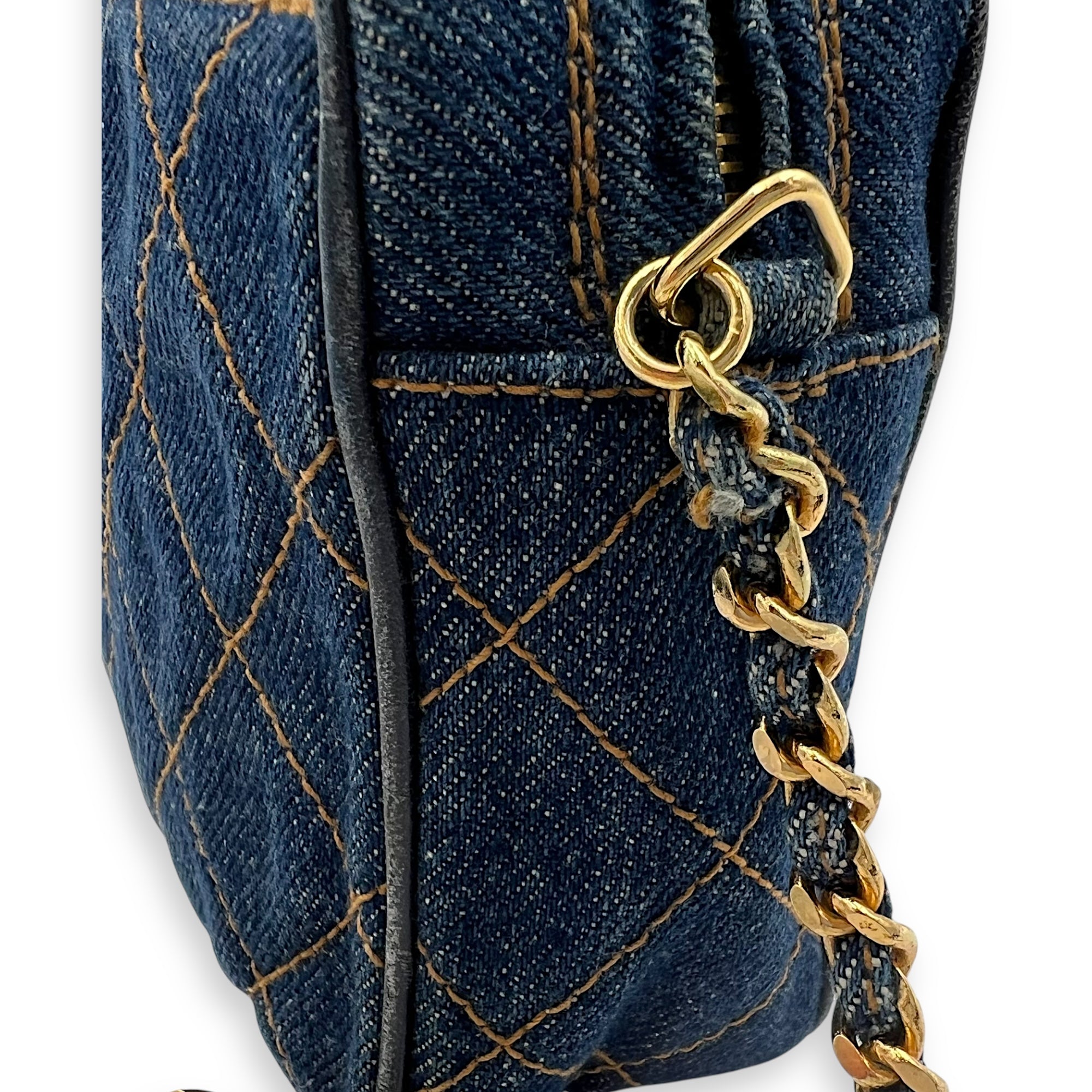Denim CC Quilted Turnlock Crossbody Bag Blue in Denim, Gold hardware - Image 18