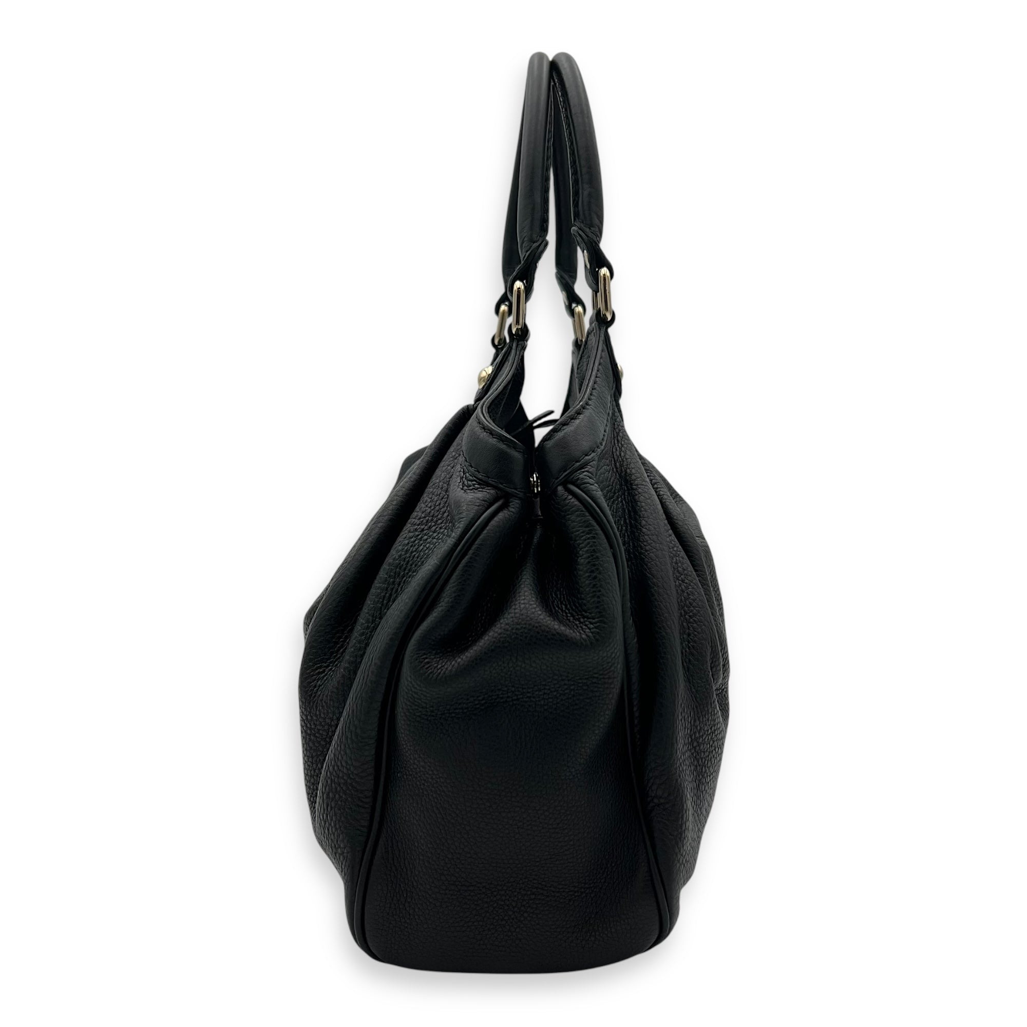 Sukey Black Top Handle Bag in Calfskin, Light Gold hardware - Image 5