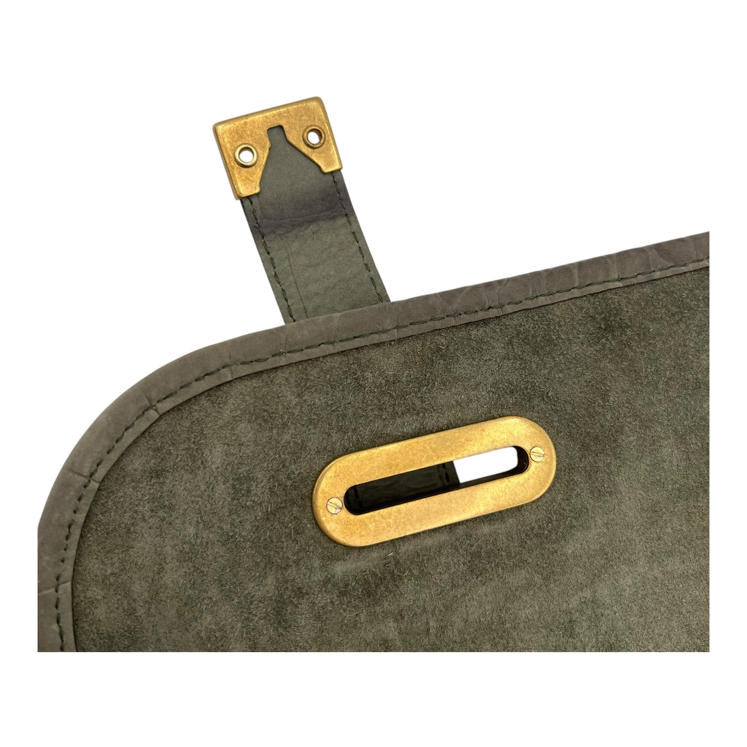 Besace Shoulder Bag Grey in Crocodile Embossed Calfskin, Gold hardware - Image 11