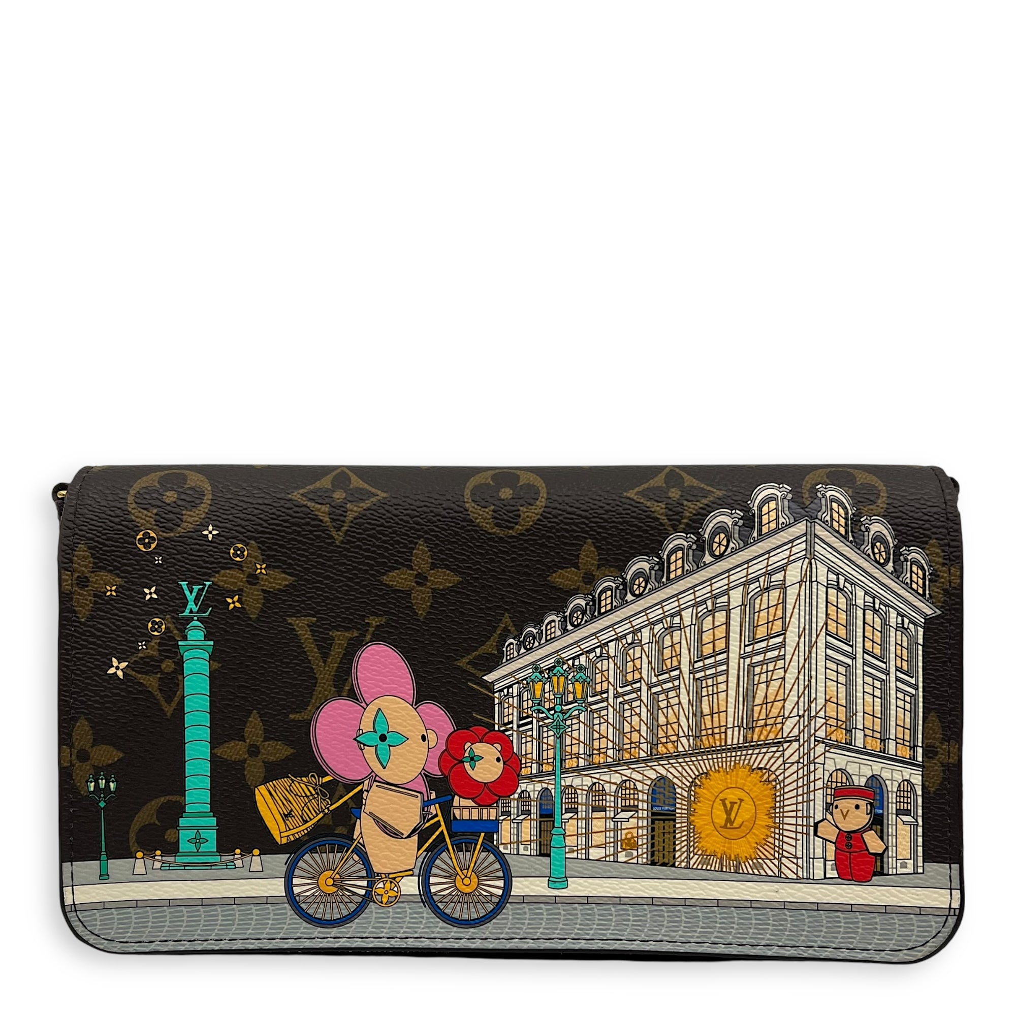 Vivienne Christmas Felicie Brown Wallet On Chain in Monogram Coated Canvas, Gold hardware