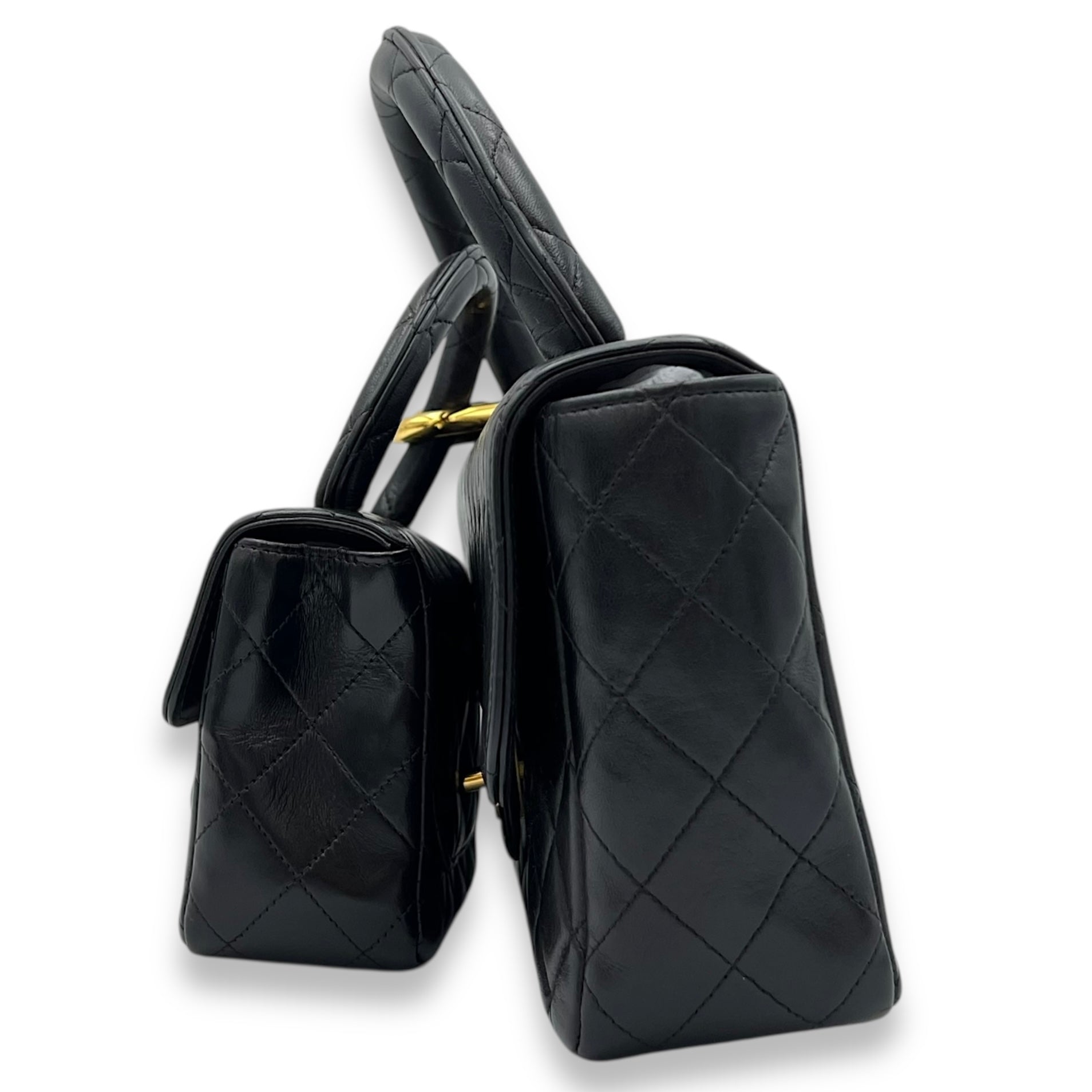 Kelly Parent and Child Black Top Handle Bag in Lambskin, Gold hardware - Image 5