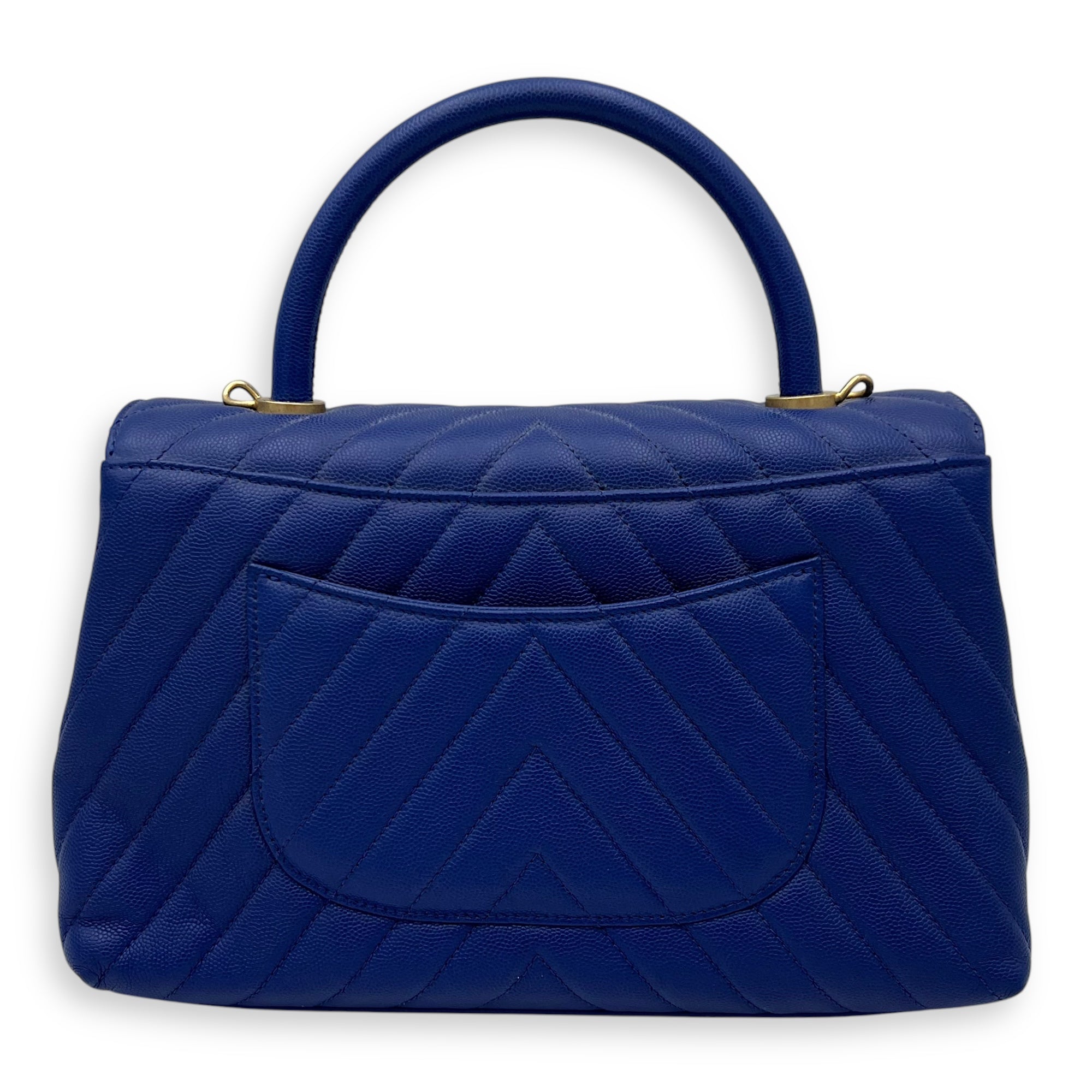Coco Medium Blue Top Handle Bag in Caviar Leather, Gold hardware - Image 3
