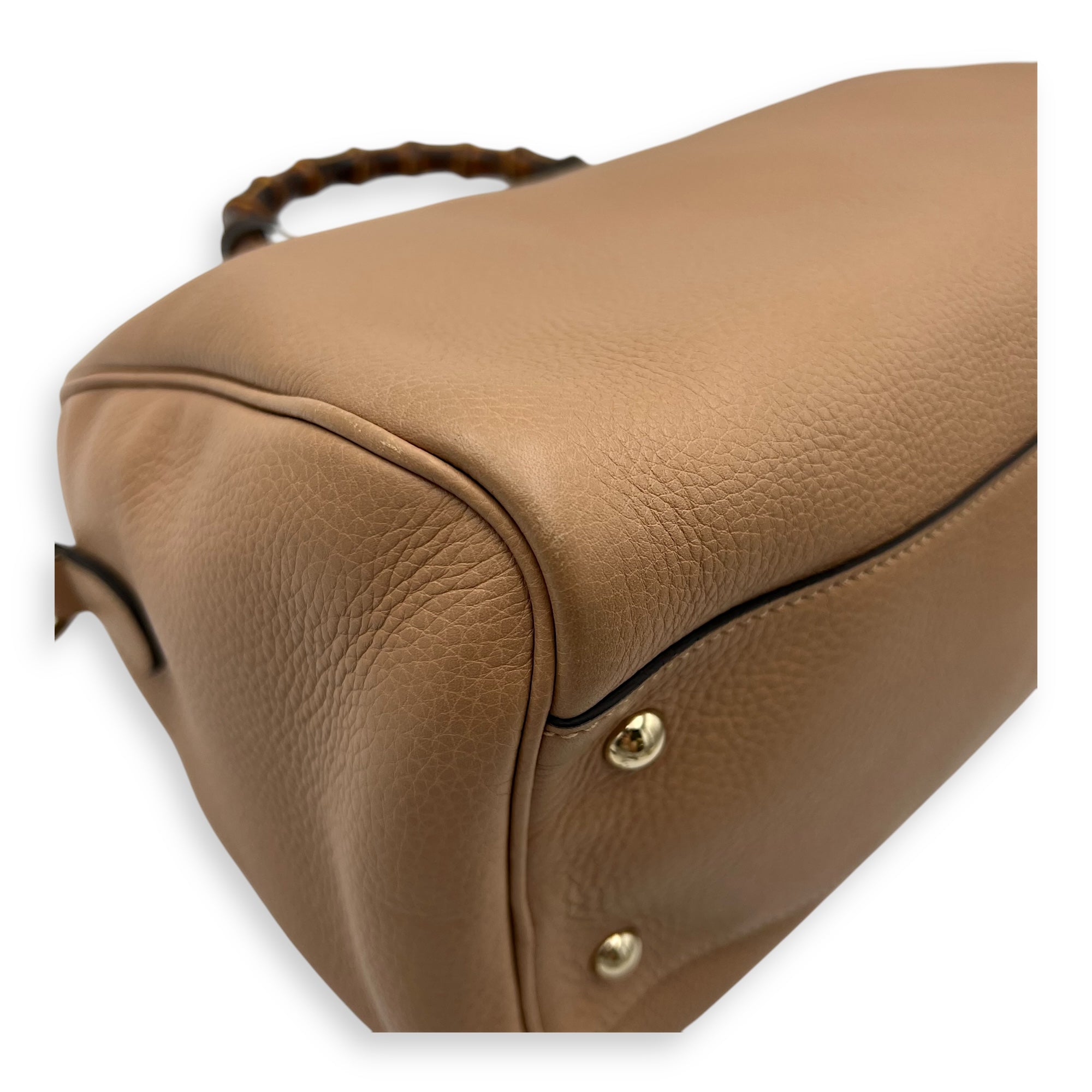 Bamboo Medium Beige Top Handle Bag in Calfskin, Gold hardware - Image 9