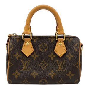 Speedy Crossbody Bag Nano Brown in Monogram Coated Canvas, Gold hardware