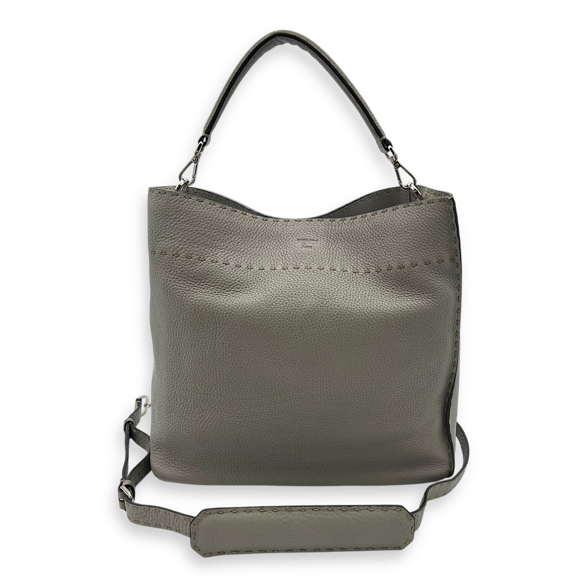 Selleria Anna Grey Bucket Bag in Calfskin, Silver hardware - Image 10