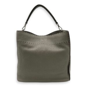 Selleria Anna Grey Bucket Bag in Calfskin, Silver hardware