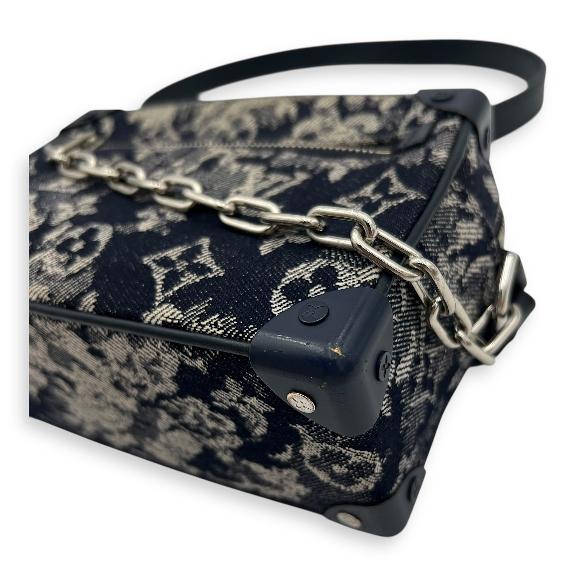 Soft Trunk Shoulder Bag Blue in Denim, Silver hardware - Image 9
