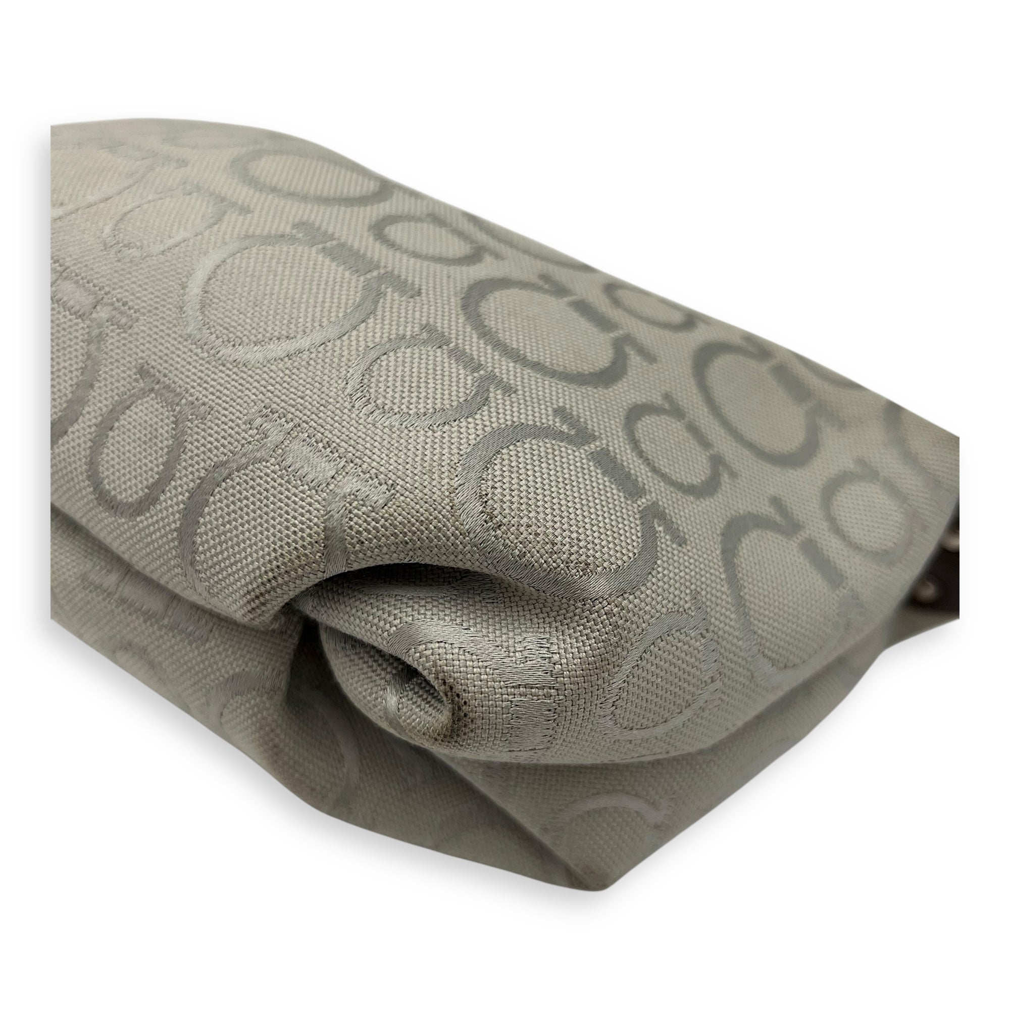 Gancini White Shoulder Bag in Canvas, Silver hardware - Image 11