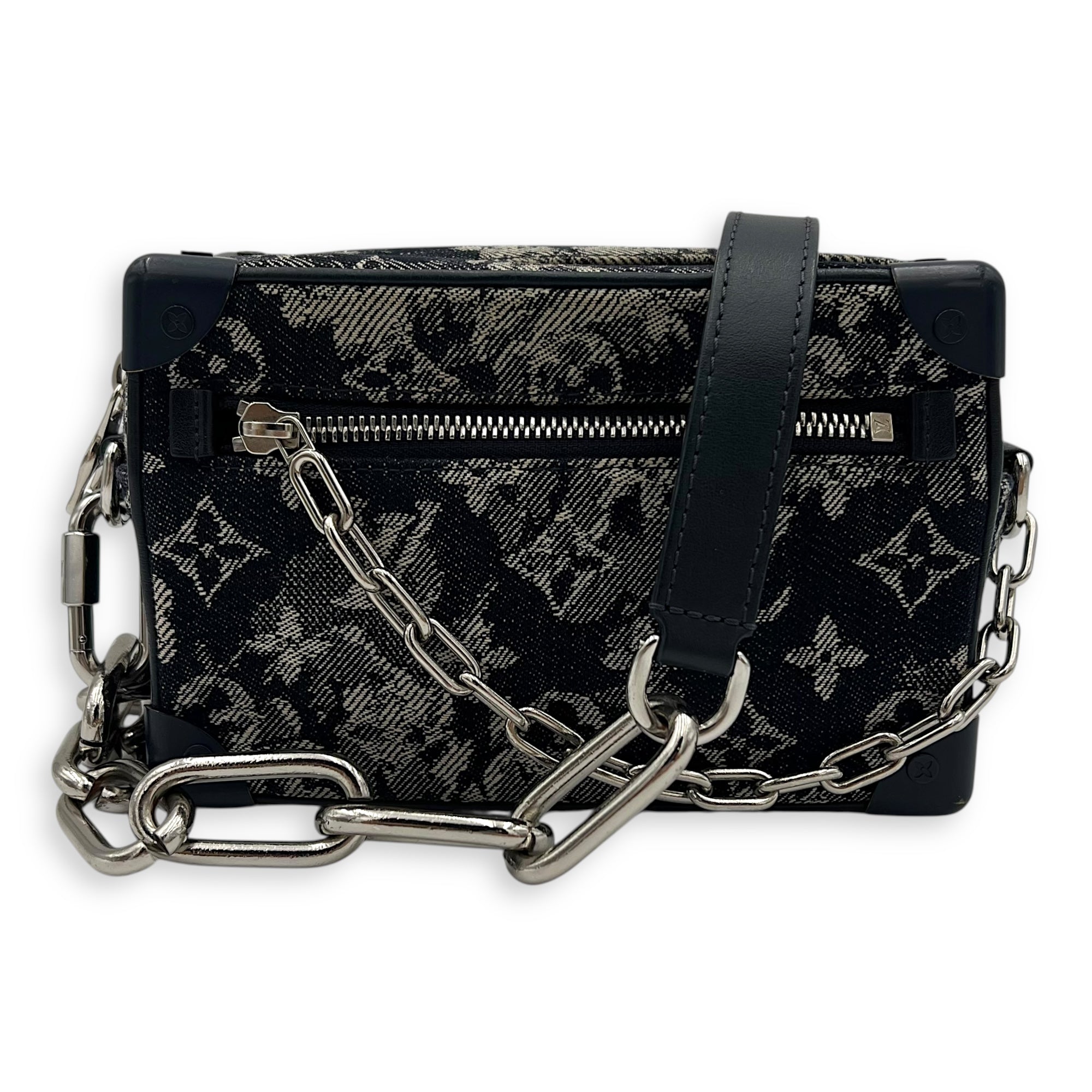 Soft Trunk Shoulder Bag Blue in Denim, Silver hardware - Image 21