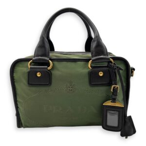 Logo Green Top Handle Bag in Jacquard Nylon, Gold hardware