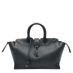 Cabas Top Handle Bag Black in Calfskin, Lacquered Metal hardware
