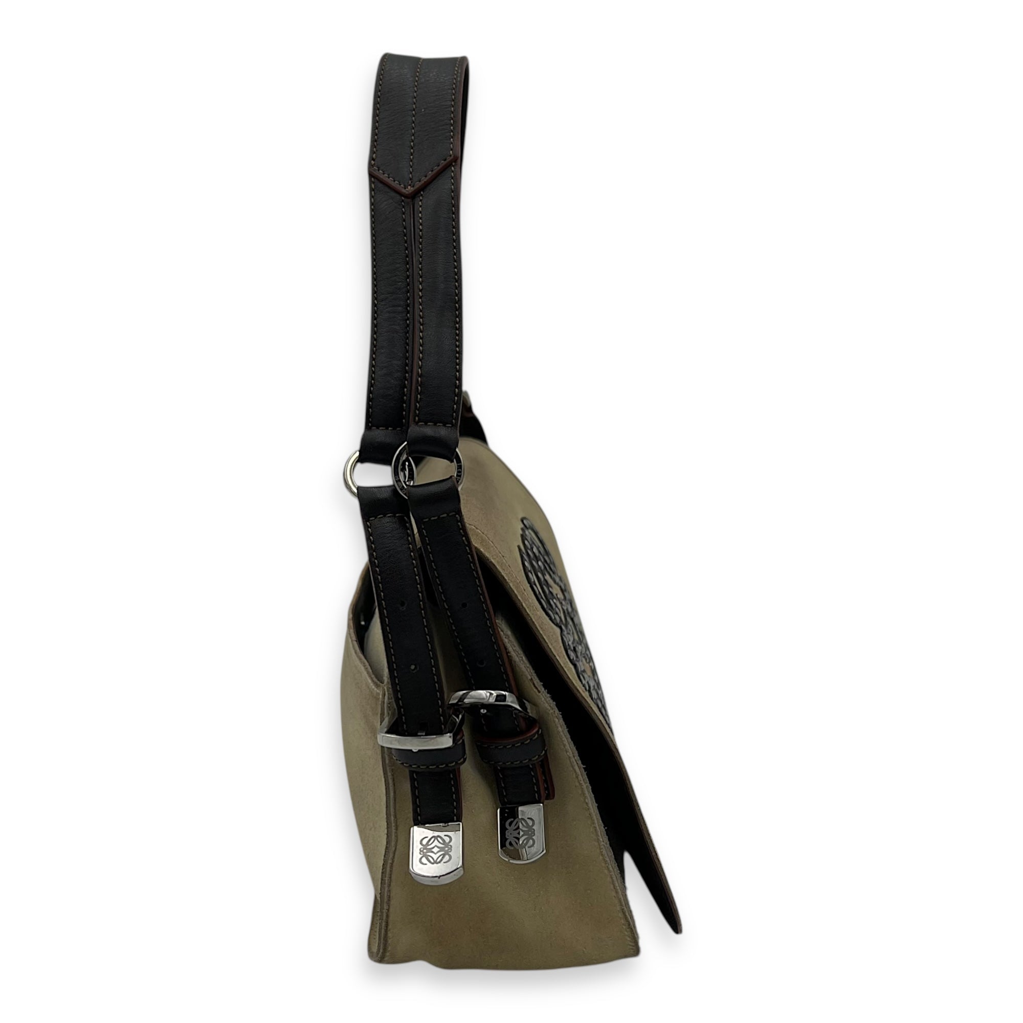 Anagram Shoulder Bag Brown in Suede Leather, Silver hardware - Image 5