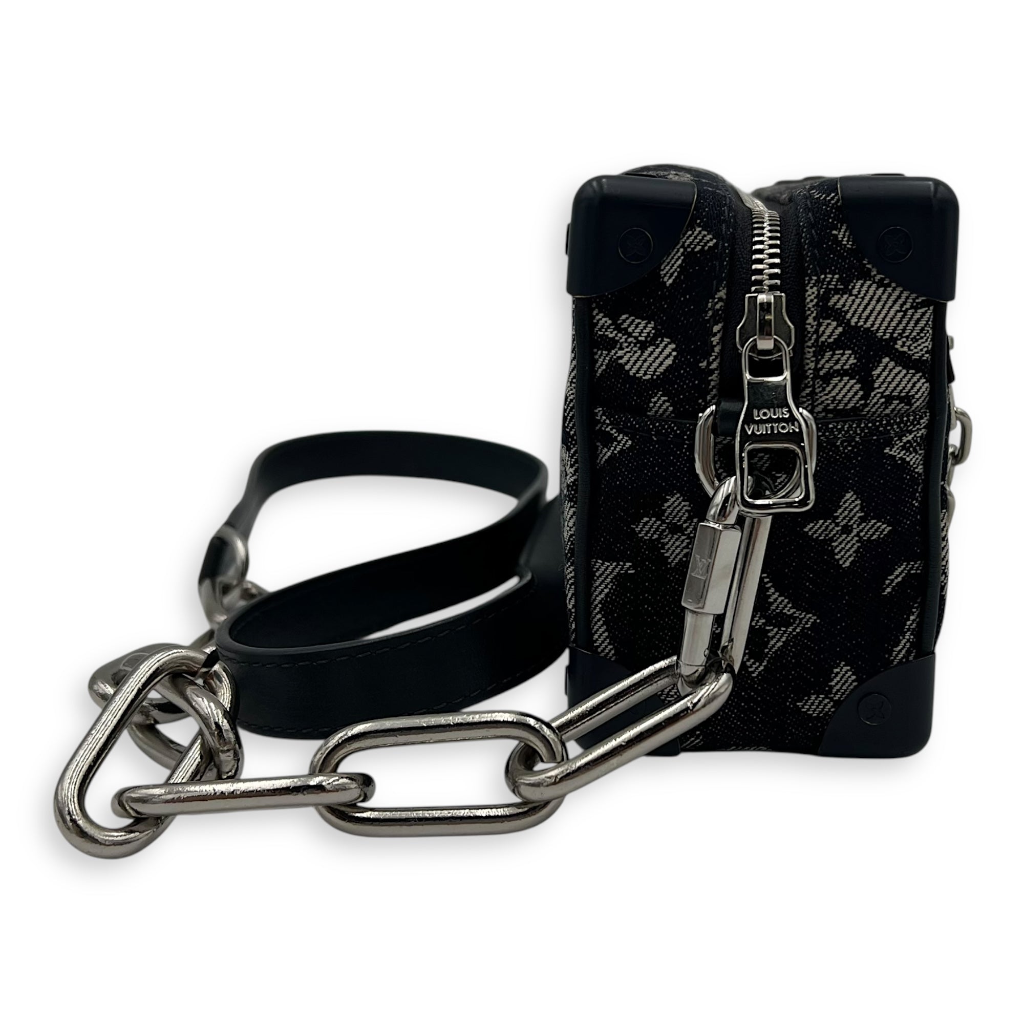 Soft Trunk Shoulder Bag Blue in Denim, Silver hardware - Image 24